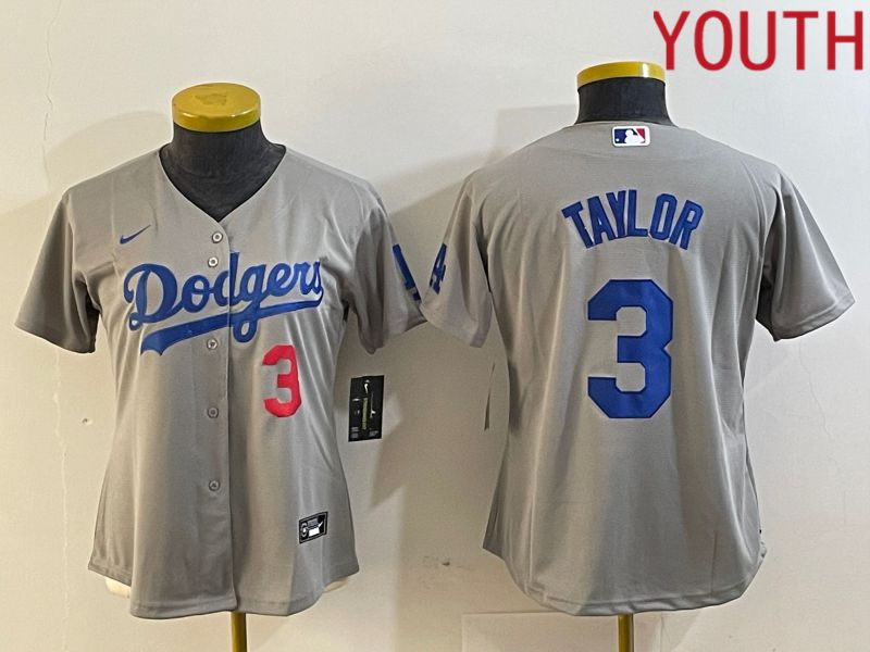 Youth Los Angeles Dodgers #3 Taylor Grey Nike Game MLB Jersey style 3->youth mlb jersey->Youth Jersey